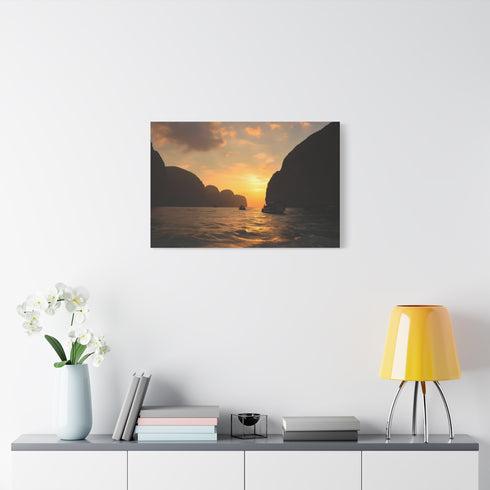 Maya Bay Tropical Limestone Cliffs Sunset Stretched Canvas Wall Art - View 7 | Prints With Passion