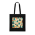 Groovy Waves Retro Tote Bag in Black Cotton with Marine Pattern
