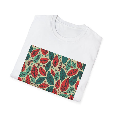 Charcoal cotton crew neck t-shirt with vibrant autumn leaf design
