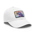 Magical watercolor unicorn baseball cap with light brown patch.