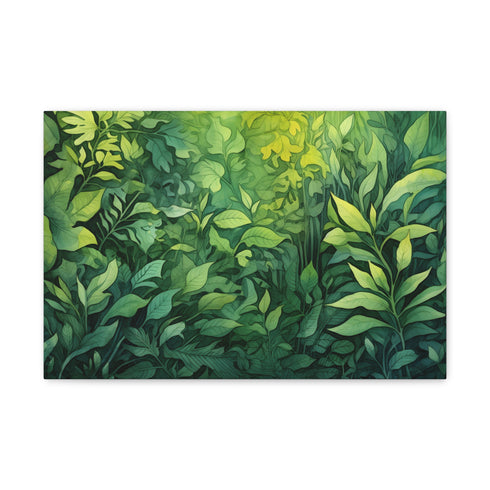 Lush summer foliage watercolor canvas print for home decor.
