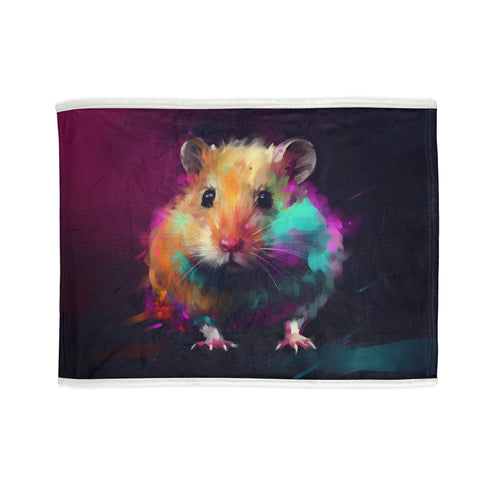 Vibrant watercolor hamster blanket in neon hues for cozy nights.