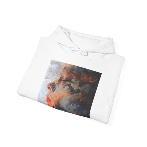 Navy abstract smoke art hoodie, Unfurling Nebula, DTG, Regular fit.