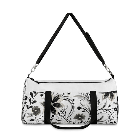 Black and white curved duffel bag with flat bezier curve design