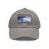 White flex cap with light brown patch, perfect for outdoor adventures.