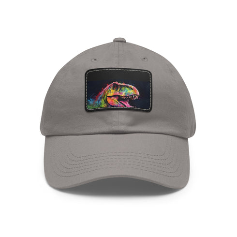 Neon watercolor Trex baseball cap with light brown patch.