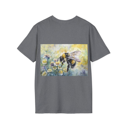 Vibrant watercolor bumblebee tee in charcoal for men and women
