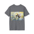 Charcoal crew neck cotton T-shirt featuring vibrant bumblebee watercolor design