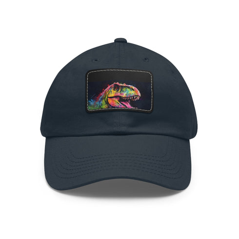 Neon watercolor Trex baseball cap in white with light brown patch.