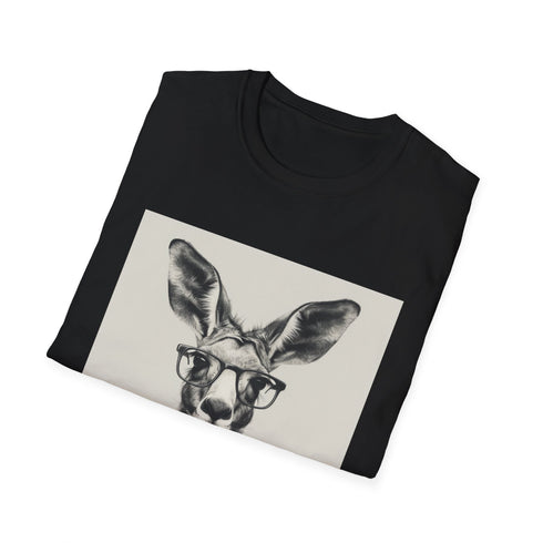 Charcoal cotton T-shirt with hipster kangaroo reading books design