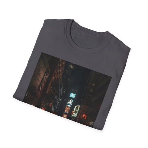 Charcoal DTG cotton t-shirt with vibrant city lights graphic in regular fit