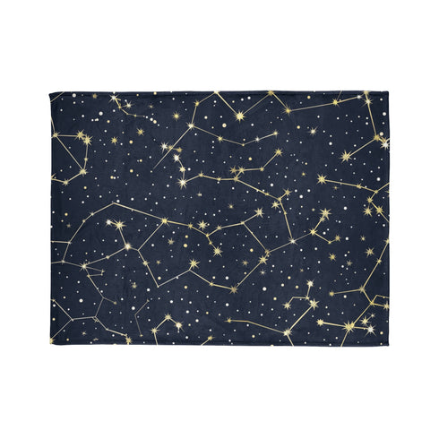 Starry Night Galaxy Blanket with constellation and twinkling stars pattern.