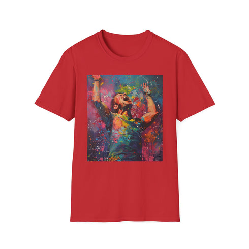 Charcoal cotton crew neck T-shirt with vibrant Coldplay portrait design