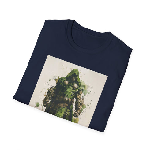 Charcoal cotton T-shirt with Doctor Doom graphic featuring classic green and silver armor