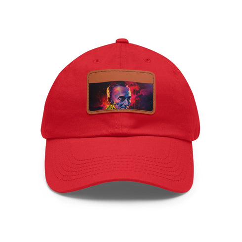 Vibrant neon baseball cap with Robert Oppenheimer watercolor design.