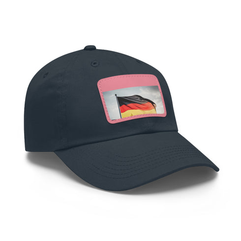 German flag themed white rectangle cap with red, black, gold patch.