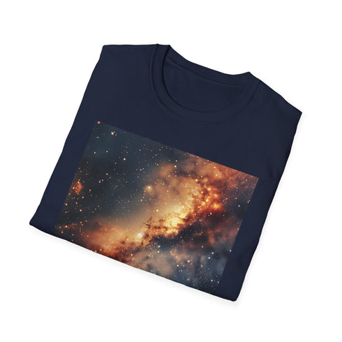 Charcoal celestial galaxy painting cotton t-shirt with vibrant cosmic patterns