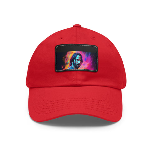 Vibrant neon watercolor cap with Keanu Reeves design, unisex, vegan.