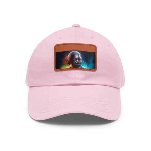 Vibrant watercolor neon cap with unique design, white and light brown details.