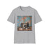 Charcoal cotton t-shirt featuring vintage camera and film reels design