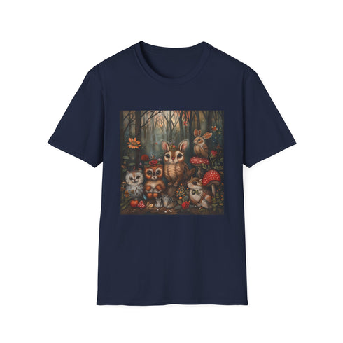 Charcoal cotton t-shirt with woodland creature design for nature enthusiasts