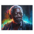 Vibrant neon Morgan Freeman watercolor puzzle, unique colors and design.