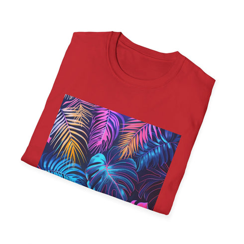 Neon Tropics Charcoal Cotton Crew Neck Summer T-Shirt.