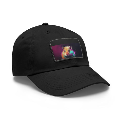 Neon hamster baseball cap in white with light brown rectangle patch.