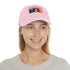 Neon watercolor baseball cap with light brown patch and rectangle shape.