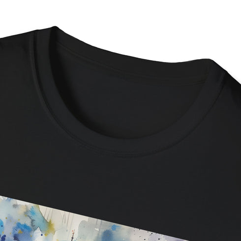 Charcoal cotton crew neck t-shirt with Big Ben watercolor design