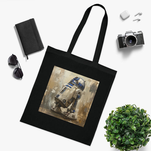 Droid Duty Tote Bag - Black Cotton Tote with R2-D2 Design