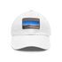 Desert Dreamer baseball cap in white with light brown patch.