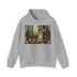 Woodland navy hoodie with sylvan sanctuary design for men and women.