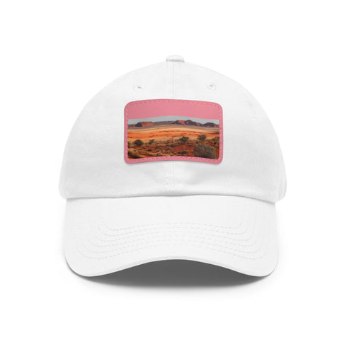 Desert horizon rockscape hat, white/light brown patch, unisex vegan.