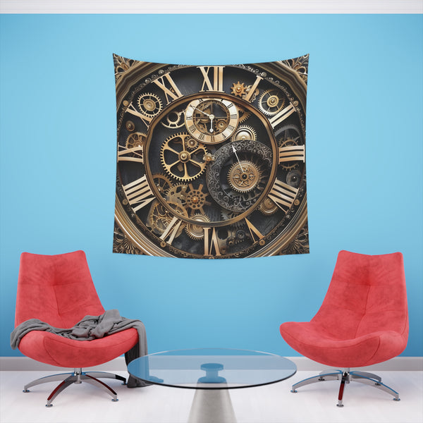 Timeless Gears: A Steampunk Tapestry | Wall Tapestry | All Over Print, AOP, Decor, Halloween, Home & Living, Home Decor, Indoor, Spring Essentials, Sublimation, Tapestry | Prints with Passion