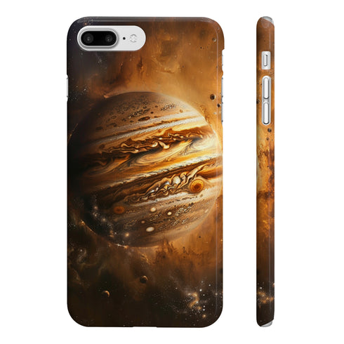"Slim glossy phone case inspired by gas giant swirls."