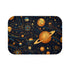 Celestial dreamscape bath mat with stars, moons, and comets pattern.