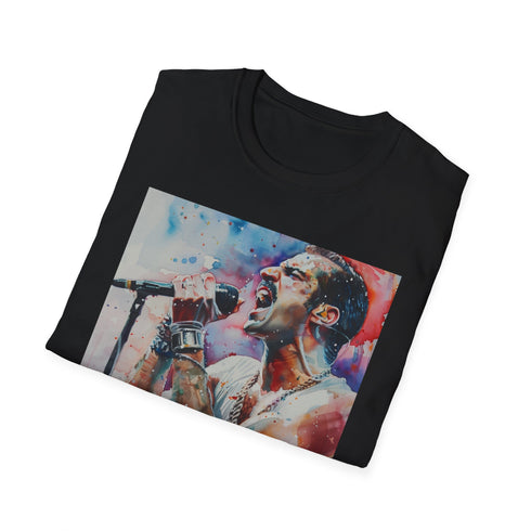 Watercolor Freddie Mercury Queen tribute tee in Charcoal, size S.
