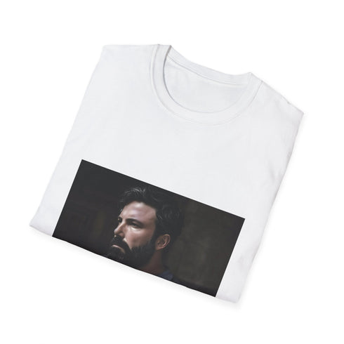Charcoal crew neck cotton T-shirt with Ben Affleck vibrant summer graphic