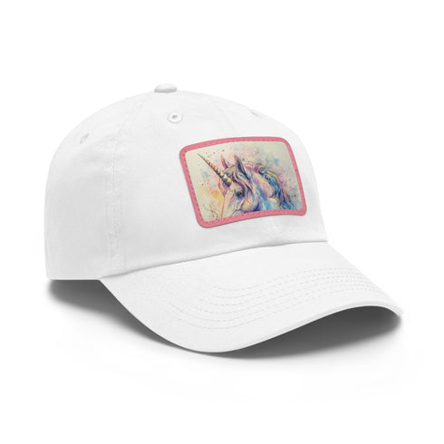 Watercolor unicorn cap in white with light brown patch.