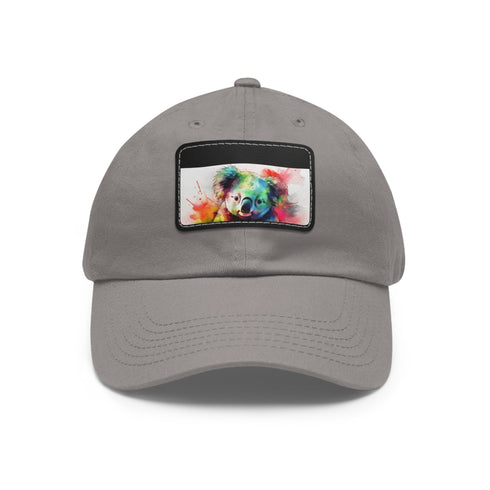 Koala watercolor baseball cap in white with light brown patch.