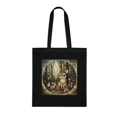 Whimsical Forest Dwellers Tote Bag - Black Cotton Accessories Tote