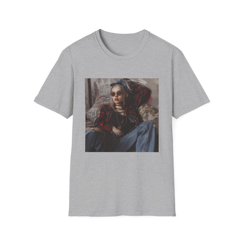 Charcoal 90s grunge t-shirt with crew neck and distressed detailing