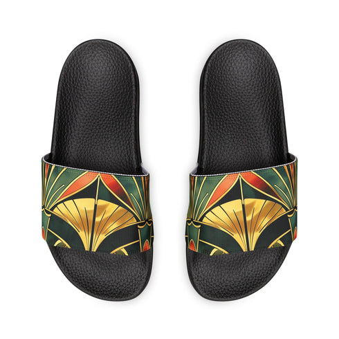 Black personalized sandals for men with edge-to-edge strap customization.
