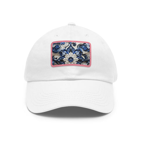 Midnight cerulean baseball cap with white patch, sleek porcelain texture.