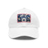 Midnight cerulean baseball cap with white patch, sleek porcelain texture.