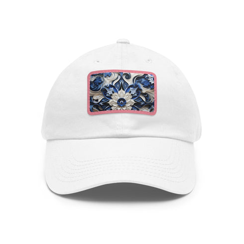 Midnight cerulean porcelain baseball cap with white/light brown patch.