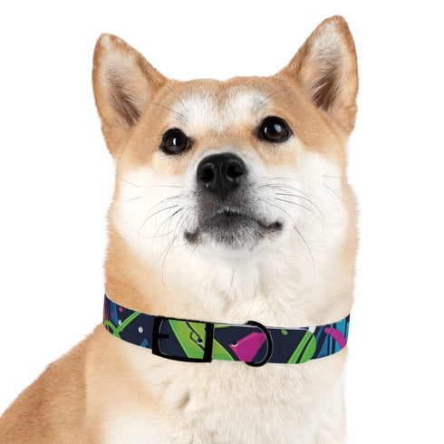 Neon graffiti dog collar with bright colors for trendy pets.