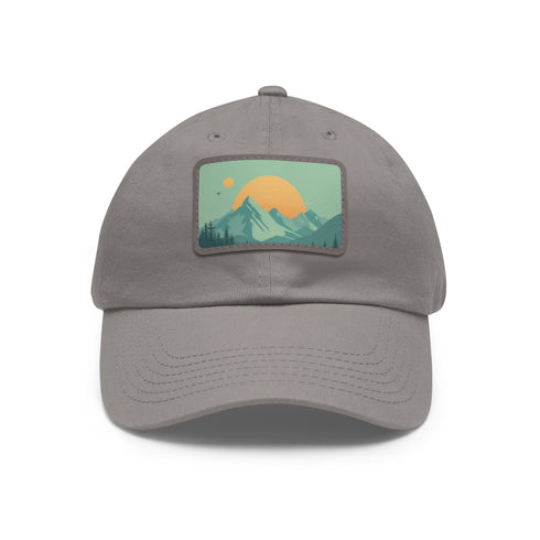 Minimalist white baseball cap with serene mountain landscape patch.