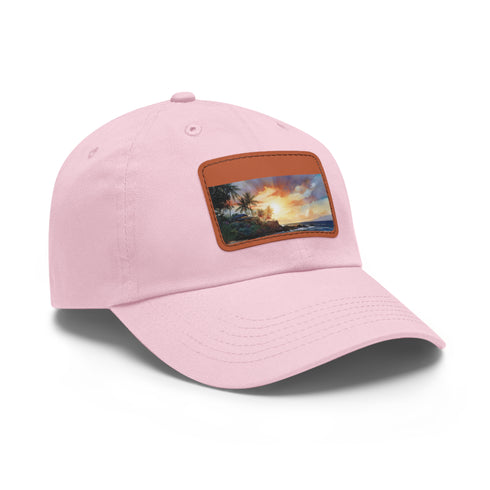 Hawaiian sunset paradise cap in white with light brown patch.